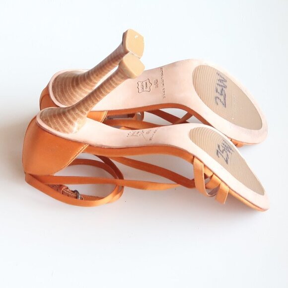 Leon Max Orange Satin Ankle Strap Open Toe Heels / Sandals / Dressy Shoes 6.5 - Picture 14 of 16